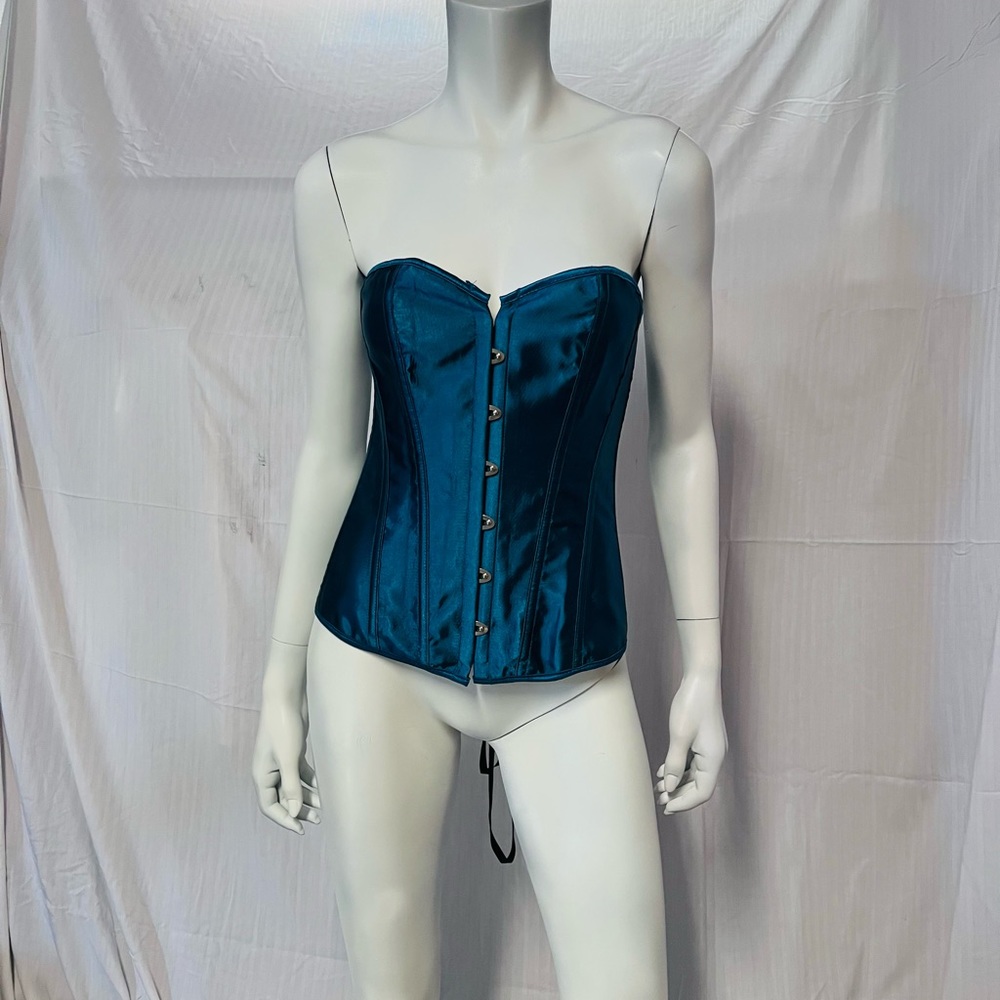 Blue Satin Bustier Corset Sz Med- Sm Laceup Back